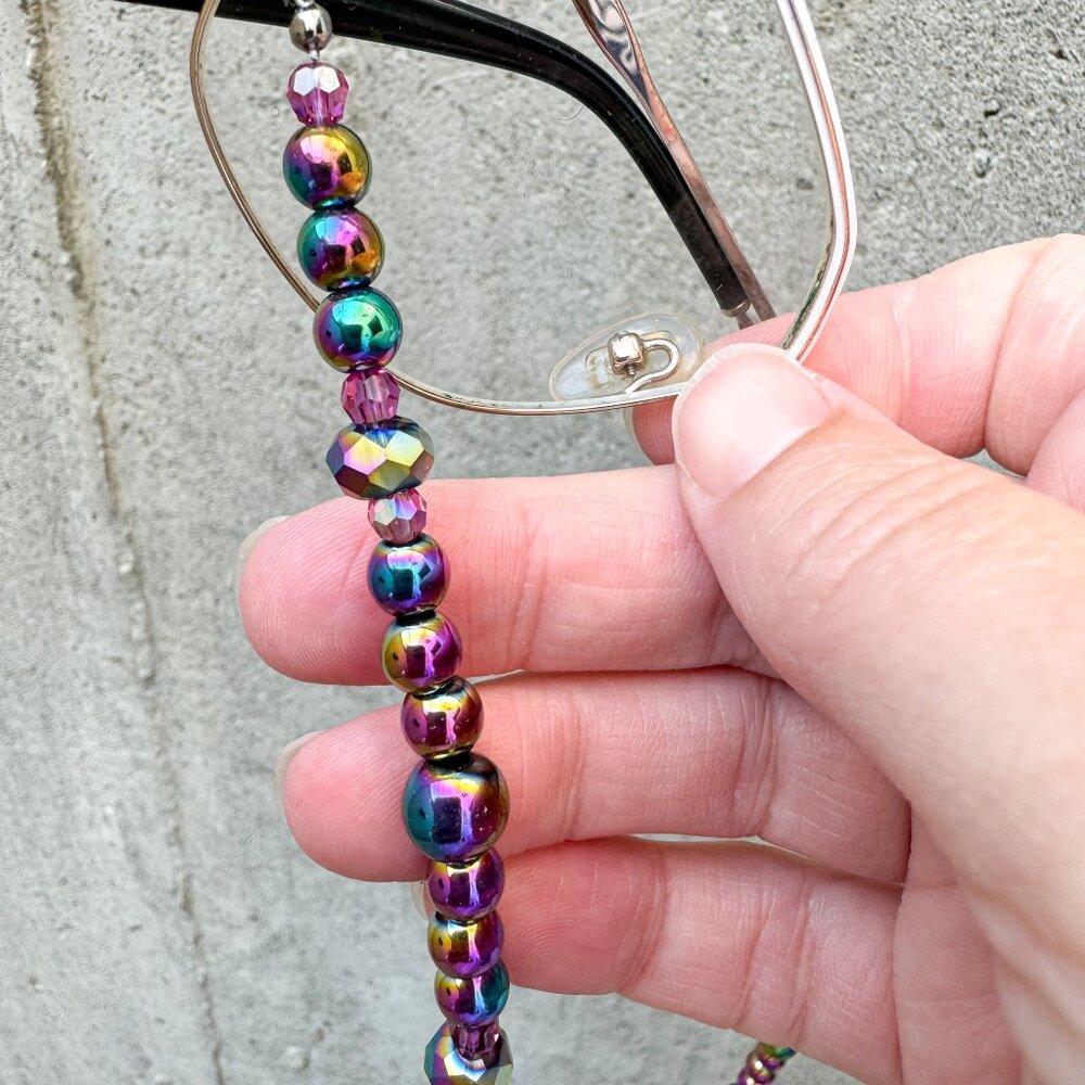 Iridescent Beaded Eyeglass Chain Rainbow Crystal Glasses Holder - Picture 3 of 9